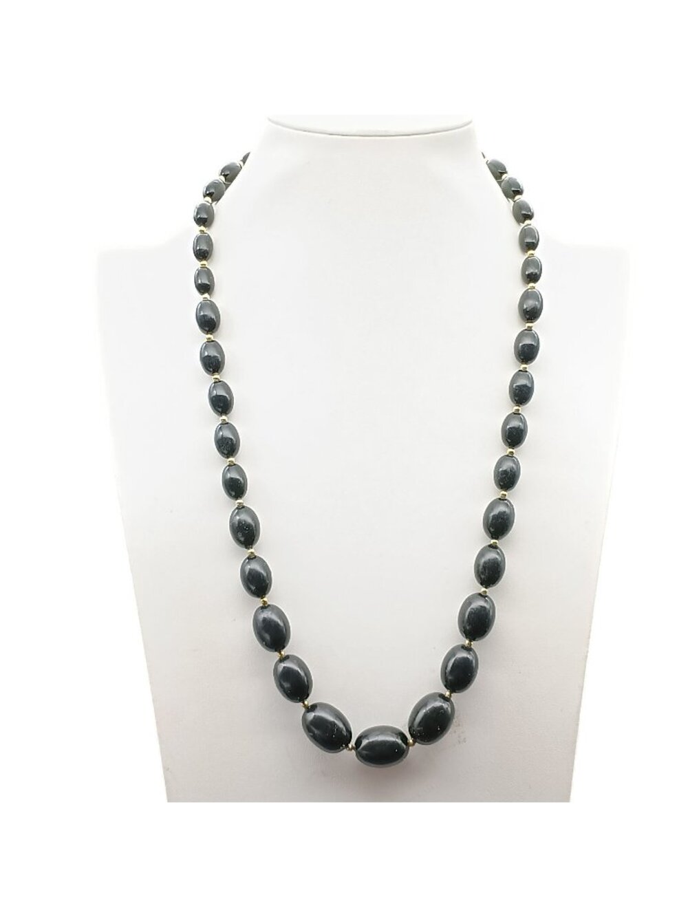 Vintage Black Beaded Necklace With Gold Accents - Classic Oval Beads 24-Inch Len